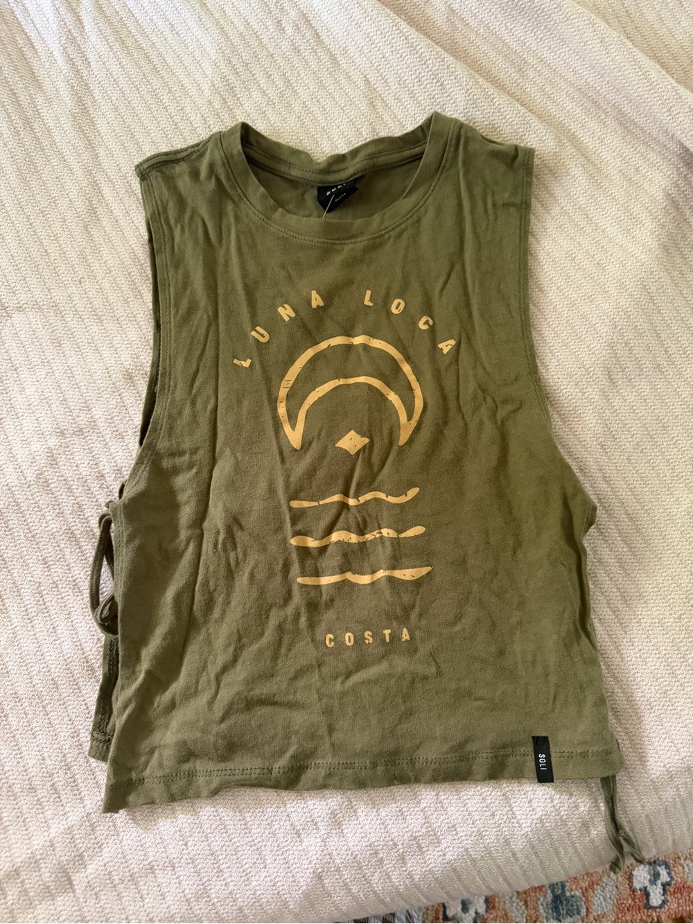 Ralph Lauren Double RL Olive Green Crop Tank with Yellow Graphic